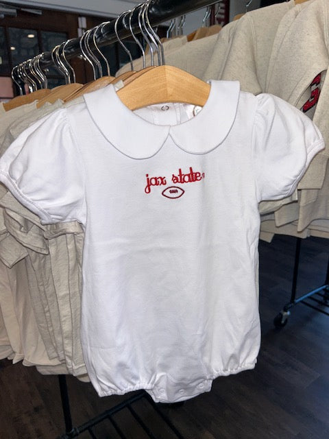 Little Cocky: Girls White Jax State Football Onesie