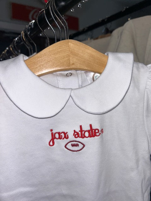 Little Cocky: Girls White Jax State Football Onesie